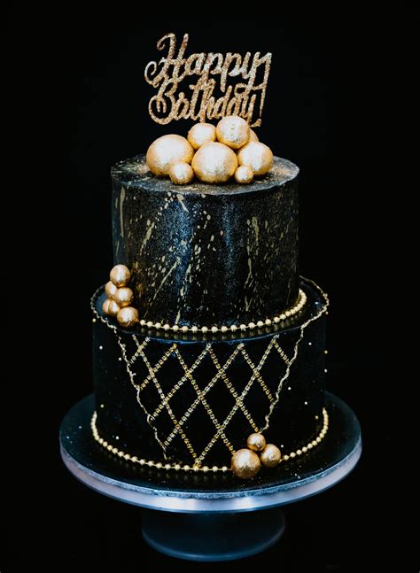 black and gold birthday cake for her